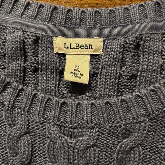LL Bean Women's Medium Sweater Cable Knit 100% Cotton Pullover Crewneck - Picture 3 of 8